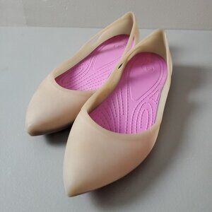 Crocs Rio Pointed Toe Ballet Flats – Nude & Pink – Size 8